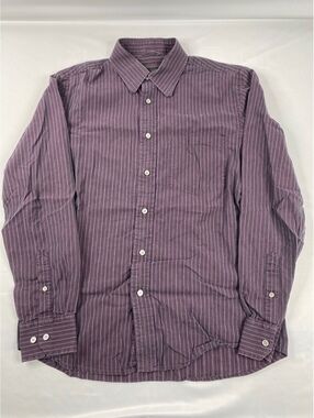 Express Men's Medium Burgundy Striped Button-Up Dress Shirt